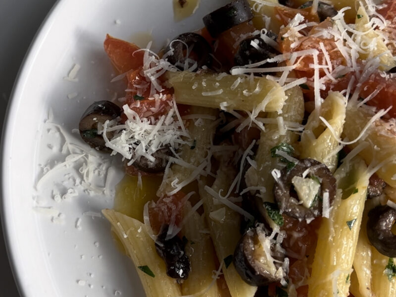 Penne Pasta with Tomatoes and Black Olives