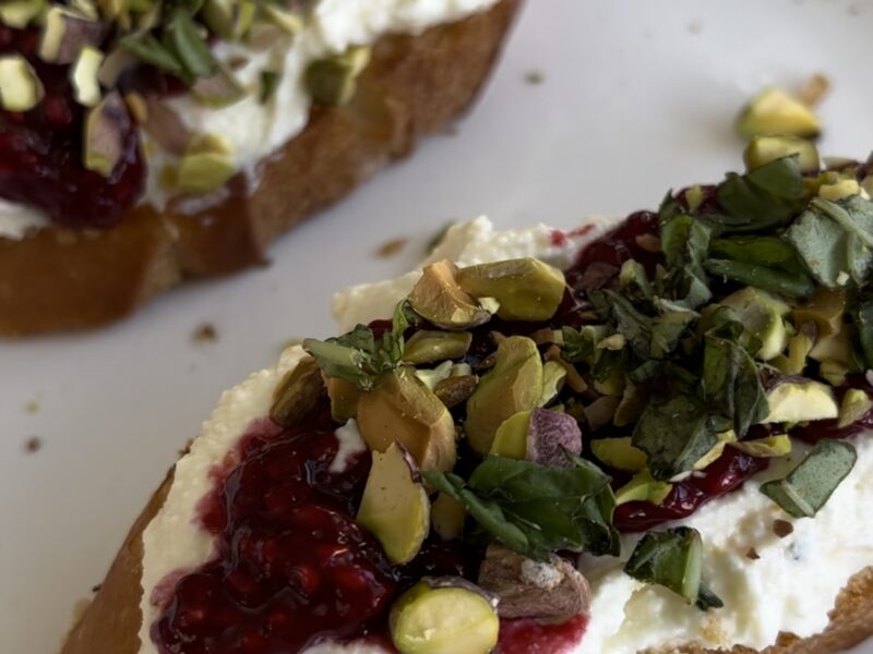 Ricotta Toast with Raspberry Sauce and Pistachios