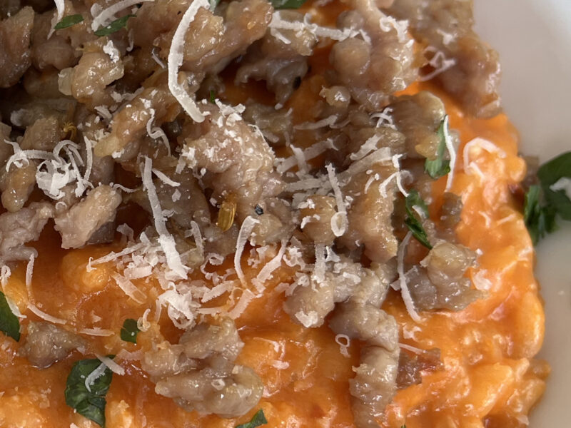 Creamy Tomato Risotto with Italian Sausage