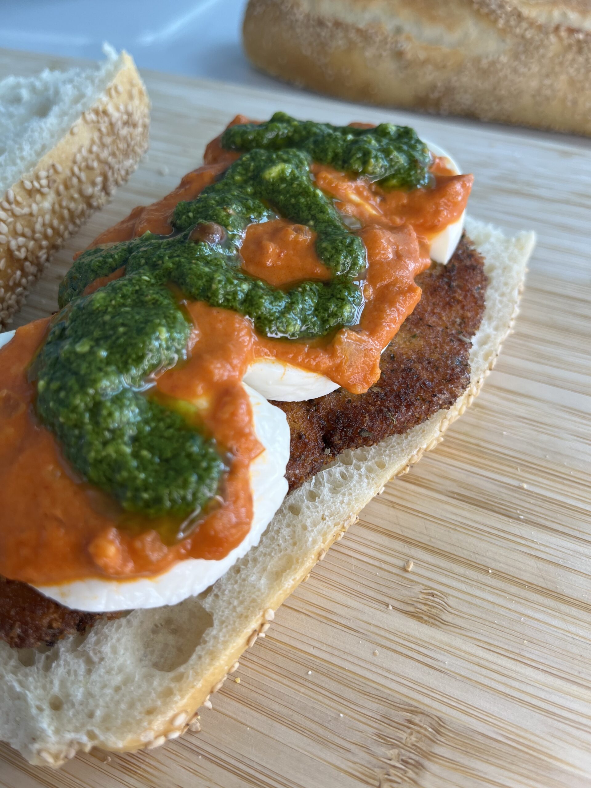 Fried Chicken Cutlet Hero with Pesto and Vodka Sauce